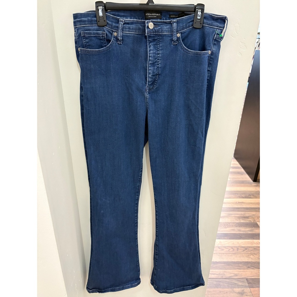 Banana Republic Premium Denim High-Rise Flare Jeans Dark Wash Blue 32 Long